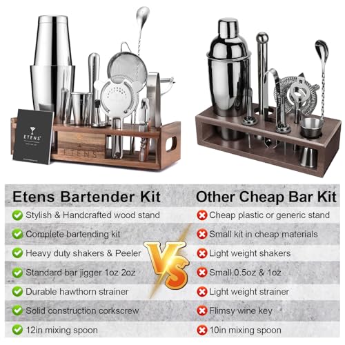 Premium 15-Piece Mixology Bartender Kit – Stainless Steel Cocktail Shaker Set with Wooden Stand | Professional Boston Shak...