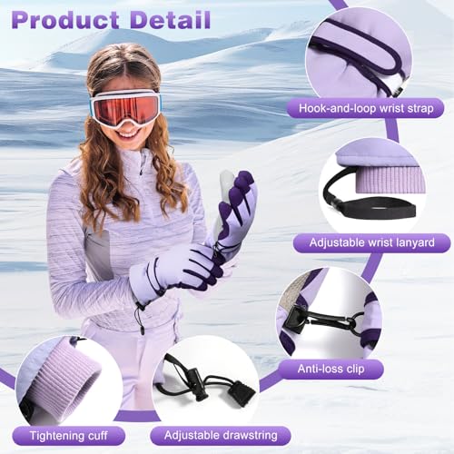Rhino Valley Ski Gloves Women, Touchscreen Snow Gloves for Women, Anti-Slip Warm WinterGloves with Adjustable Wrist Strap,...