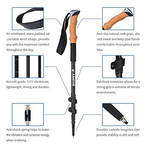 Aihoye Trekking Hiking Poles - 2 Pack Adjustable Walking Sticks, Collapsible Lightweight Aluminum 7075, Hiking Sticks with...