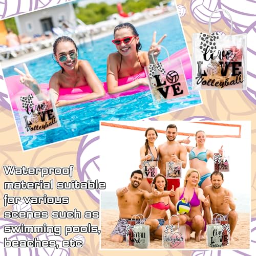 Vicenpal 12 Sets Clear Volleyball Gift Bag with Handles 12 Pcs Bows PVC Plastic Volleyball Treat Goodie Snack Bags 7.9 x ...