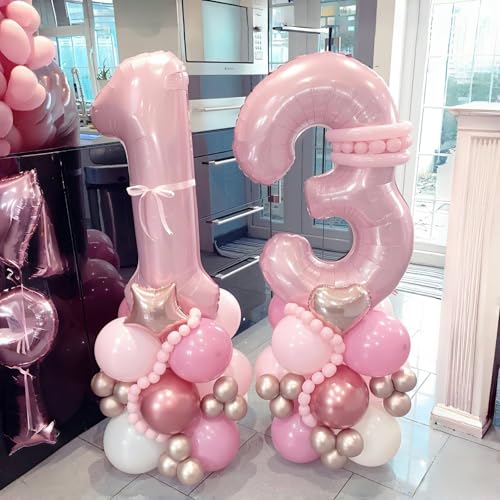 Pastel Pink 1 Balloons, 40 Inch Giant Light Pink Helium Foil Number 0-9 for Girls, Self Inflating 1st Birthday Balloon for...
