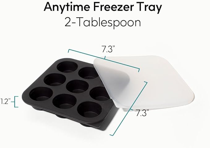 Anyday 2-Tbsp Silicone Freezer Tray with Silicone Lid for Baby Food, Sauces, Garlic, Herbs | Plastic-Free Freezer Molds | 1 Oz Baby Food Puree Ice Cube Tray Reusable