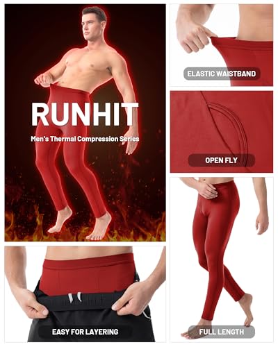 Runhit Long Johns for Men Thermal Pants with Fly Long Thermal Underwear Winter Cold Weather Fleece Thermal Bottoms