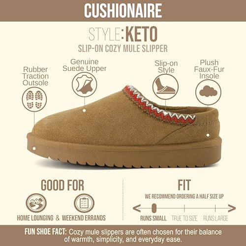 CUSHIONAIRE Keto Womens Slippers Slip-On Suede Mule Slipper - Cozy & Stylish, Memory Foam & Faux Fur Lining, Wide Widths A...