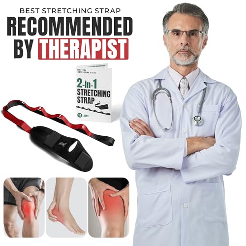 Stretch Strap with Loops Physical Therapy - Full Body Exercise Straps for Stretching with Detachable Foot - Leg & Calf Str...
