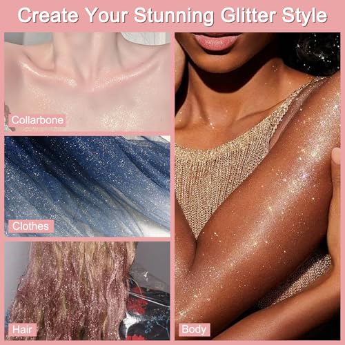 Boko Body Glitter Spray, 120ML Holographic Silver Shiny Glitter Spray for Body Hair Clothes, Quick-Drying and Long-Lasting...
