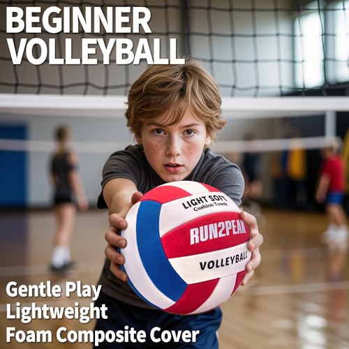 RUN2PEAK Light Soft Beginner Volleyball - Lightweight Soft Foam Composite Cover Training Ball, Official Size 5 - Gentle on...