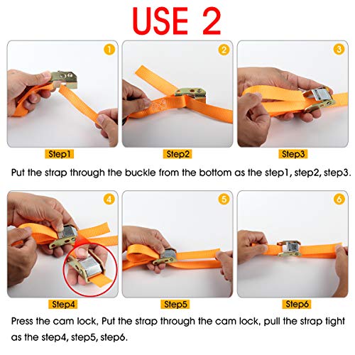 Tie-Down Cam Straps, JCHL Ratchet Tie Down Strap 1" x20' Lashing Strap Cargo Tie Down Strap Polyester Webbing Coated S-Hoo...