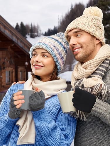 Geyoga 4 Pairs Winter Fingerless Gloves Knitted Half Finger Mittens Stretchy Non-Slip Warm Gloves for Men and Women