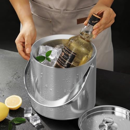 LHD HOME Ice Buckets for Parties 3L Insulated Ice Bucket with Lid Ice Tong Ice Scoop and Strainer for Cocktail Bar Portabl...