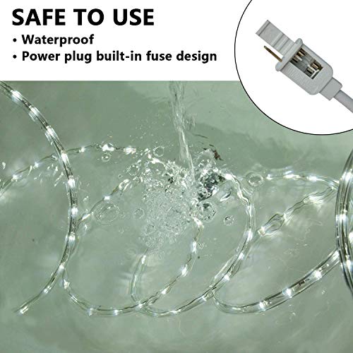 SURNIE Rope Lights Outdoor Waterproof Daylight White: LED 50FT Cuttable Outside Bright 110V Lighting Connectable Flexible ...