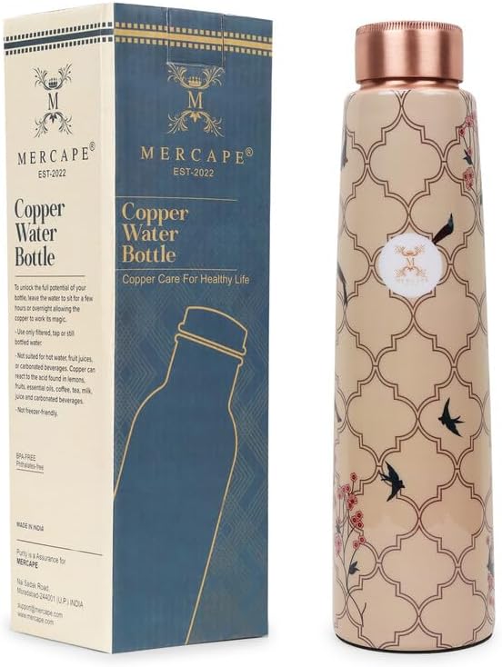 Copper Water Bottle A Handmade Ayurvedic Enameled Print Pure Copper Water Bottle For Drinking - Increase Your Water Consumption, and Experience Immediate Health Benefits (ENAMELED PRINT 5)