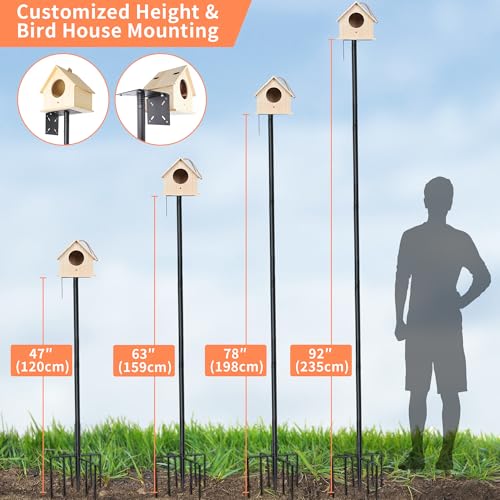 eWonLife 92 Inch Squirrel Proof Bird Feeder Pole with 9 Prongs Base, 1 Inch Dia Smart Bird Feeder Pole for Outdoors Heavy ...