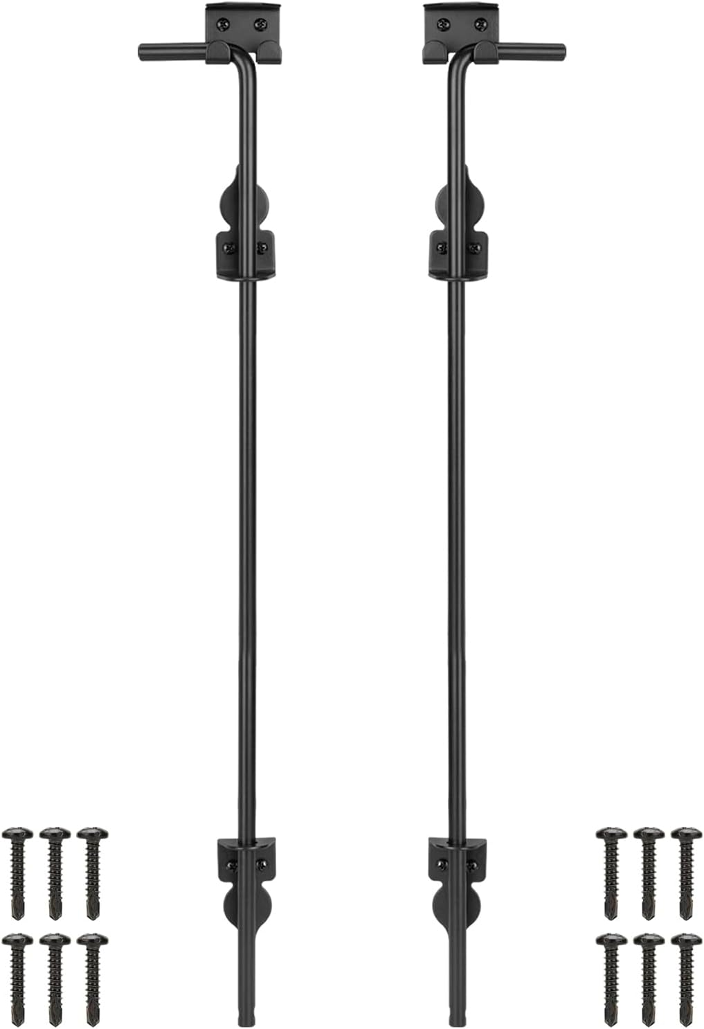 36 Inch Cane Bolt Gate Drop Rod Heavy Duty Gate Hardware, Gate Ground Latch for Wooden Fences, Metal Gates Doors Stopper for Gate Ground, Wrought Iron Gate Latches, Black Finish(2 Pack)