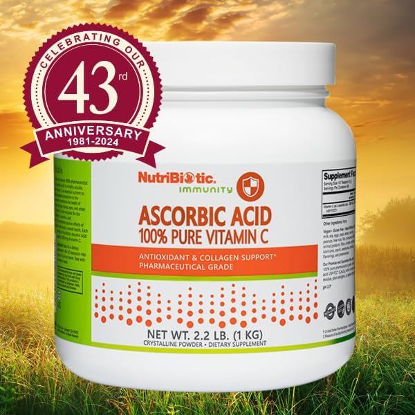 NutriBiotic Ascorbic Acid Vitamin C Powder, 2.2 Lb | Pharmaceutical Grade L-Ascorbic Acid, 2000 Mg Per Serving | Essential Immune & Antioxidant Collagen Support Supplement | Vegan, Gluten & GMO Free
