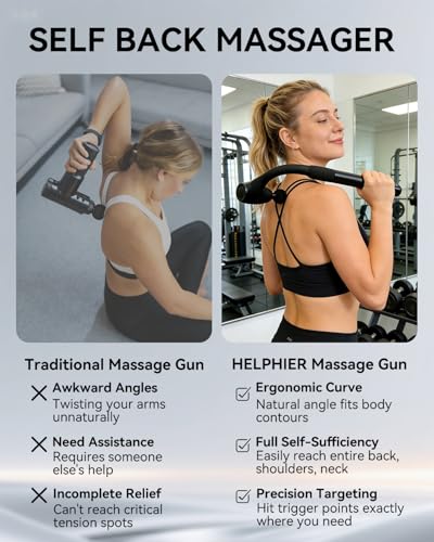 HELPHIER Massage Gun with Extended Handle, Upgraded U-Shaped Back Massager, Reaches Hard-to-Access Muscles, 4 Massage Head...