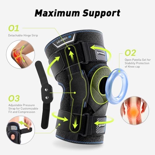LETSHAKE Hinged Knee Brace for Men Women Adjustable Knee Support with Side Stabilizers for Knee Pain Relief, Meniscus Tea...