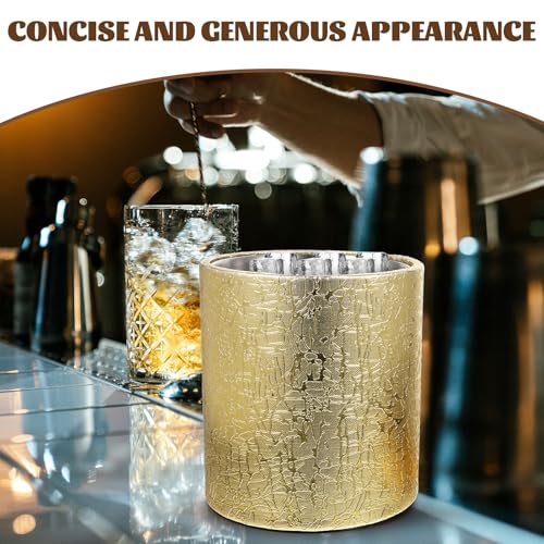 Operitacx Gold Ice Bucket Stainless Steel Ice Bucket with Lid and Tongs 7.3 Inch Wine Cooler for Bar Party Beverage Chilling