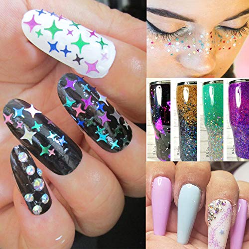 LoveOurHome 60g Holographic Star Chunky Glitter Flakes Sparkles Iridescent Stars Shapes Nail Sequins Epoxy Resin Accessori...