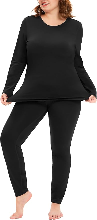 COOTRY Plus Size Thermal Underwear for Women Long Johns Fleece Lined Base Layer Top and Bottom Sets
