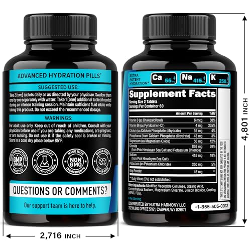 Electrolytes - Electrolyte Tablets with Magnesium, Sodium, Potassium, Chloride, Vitamins D3 & B6, Kelp Powder - Salt Pills...