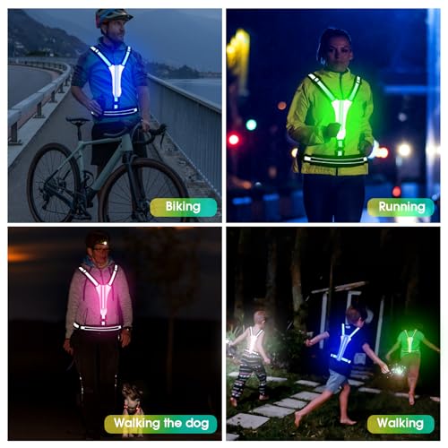 LED Reflective Light Up Safety Running Vest for Biking Walking at Night, LOYAL SEA High Visible Adjustable Running Light f...