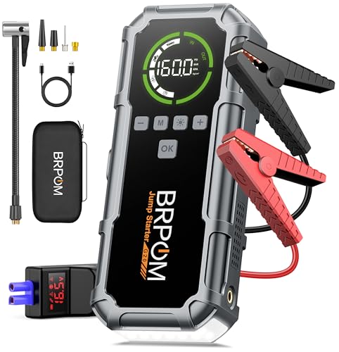 Jump Starter with Air Compressor, BRPOM 8000A Portable Car Jump Starter (All Petrol/12L Diesel), 160PSI 12V Battery Jump S...