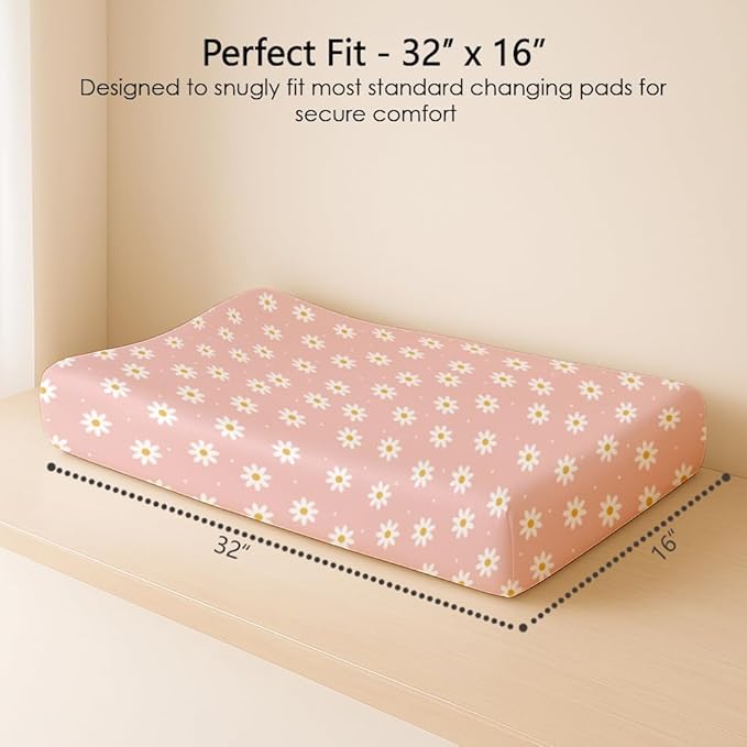 Changing Pad Cover for Baby Boys Girls 2 Pack, Fits Standard 32”×16” Changing Table Pads, Silky Breathable Stretch Knit, Machine Washable (Daisy Check)