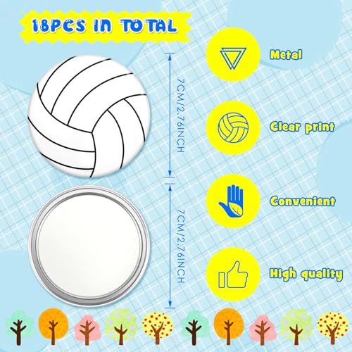 Taiyin 18 Pcs Volleyball Gifts for Team Bulk Valentines Volleyball Compact Mirror Round Sport Makeup Pocket Mirror 2.76 In...