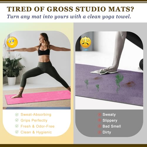CORTHENA Yoga Mat Towel with Hand Towel, Extra Thick (600GSM) Soft Hot Yoga Towel, Non-Slip and Sweat Absorbent for Hot Yo...