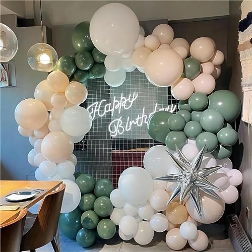 150pcs Sage Green Balloons Different Sizes Pack, 18 12 10 5 Inch Party Balloon Garland Arch Kit for Birthday Dinosaur Baby...