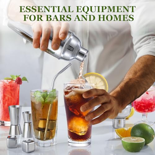 Cocktail Shaker Set, 23-Piece Stainless Steel Bartender Kit with Acrylic Stand & Cocktail Recipes Booklet, Professional Ba...