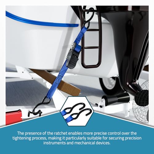 PAULINN Boat Trailer Tie-Downs Straps 1 Inch x 4 FT, 2400 LBS Heavy Duty Adjustable Transom Tie Down Straps Ratchet w/Quic...