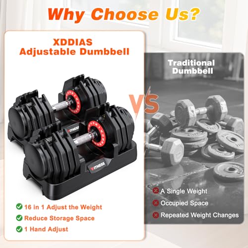 XDDIAS Adjustable Dumbbell Set of 2, 25/55/80LB Dumbbell Set-Fast Adjust Weights Set, 5/10/16 in 1 Free Weights Dumbbells ...