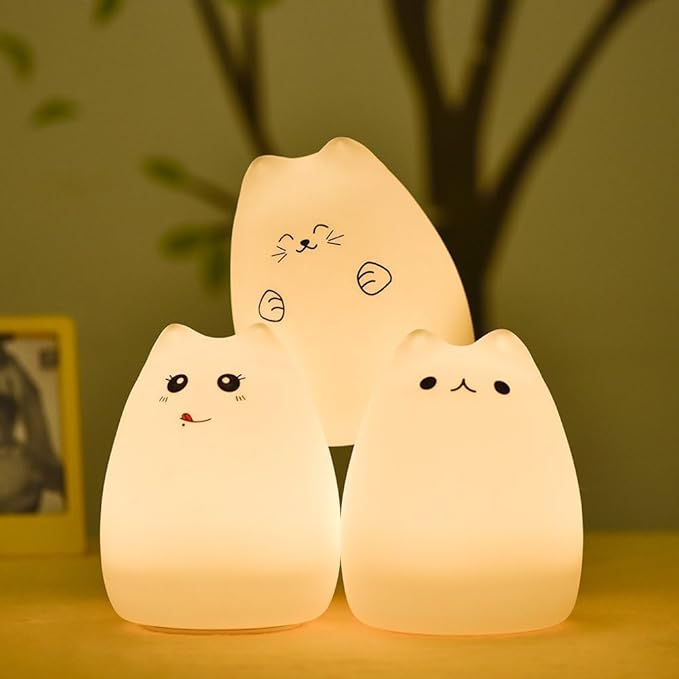 Celebrity Cat USB Rechargeable Silicone 7-Color Changing LED Night Light for Kids & Baby, Nursery & Bedroom Nightlights, Christmas Gifts
