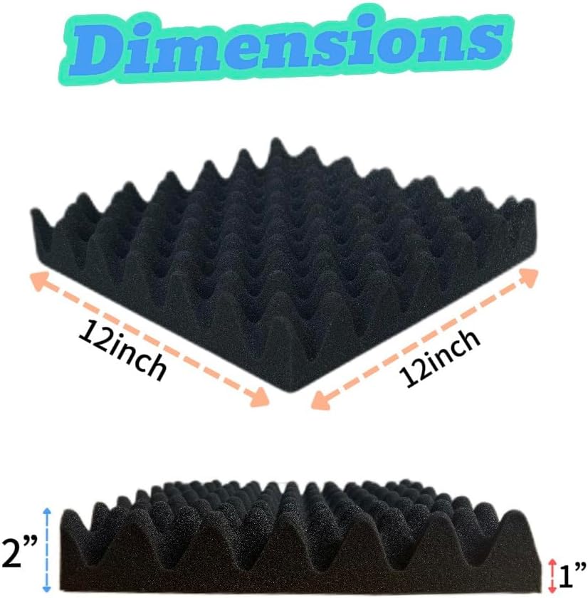 Egg Crate Foam Sound Proof Foam Panels for Walls，2"X12"X12"inch Studio Foam,Environmentally Friendly Flame Retardant Acoustic Foam，Upgraded high-Density Sound Foam（24 Pack Black）