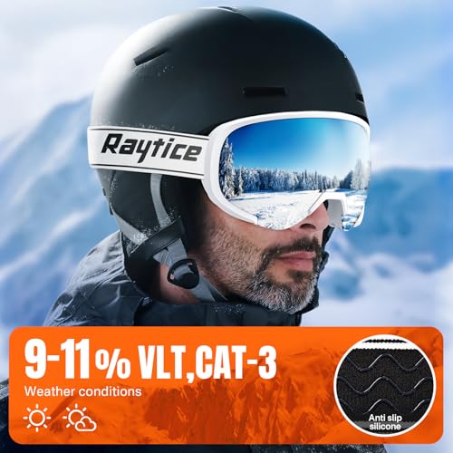 RAYTICE OTG Ski Goggles for Men Women, 100% UV400 Protection Snow Goggles, Anti Fog Snowboard Goggles for Snowmobile Skiing