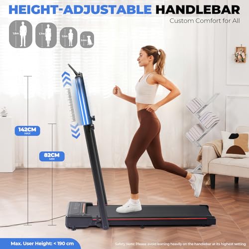GTPLAYER Walking Pad Treadmill with Adjustable Height Handle Bar, 3HP Quiet Foldable Under Desk Treadmill, Portable Treadm...