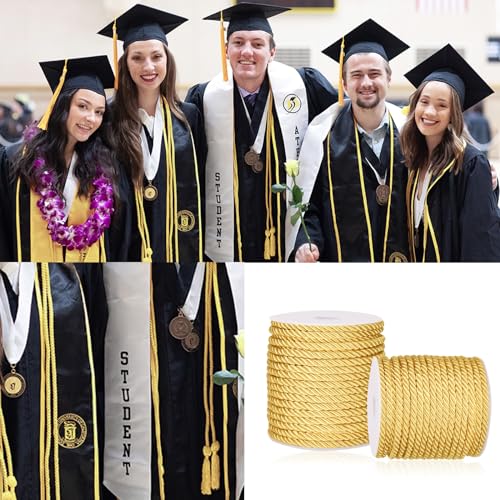 jijAcraft 5mm 21 Yards Gold Rope Cord - 3Ply Twisted Decorative Cord for Sewing & Crafting, Shiny Cord Polyester String fo...