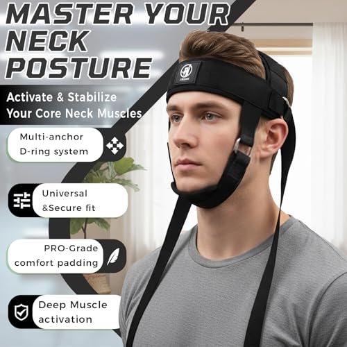 Neck Stretching Training Harness – Adjustable Chin Strap Headgear with Dual D-Rings for Neck Traction, Mobility, and Postu...