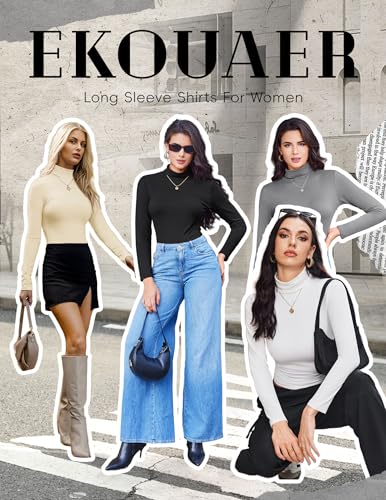 Ekouaer Women's Turtleneck Long Sleeve Shirts Thermal Underwear Tops Basic Slim Fit Fall Fashion Lightweight Top