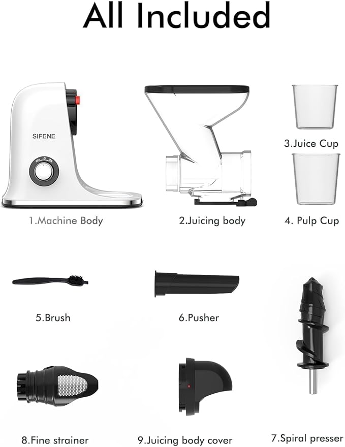 Cold Press Juicer Machine - Slow Masticating Juicer, Easy to Clean, White