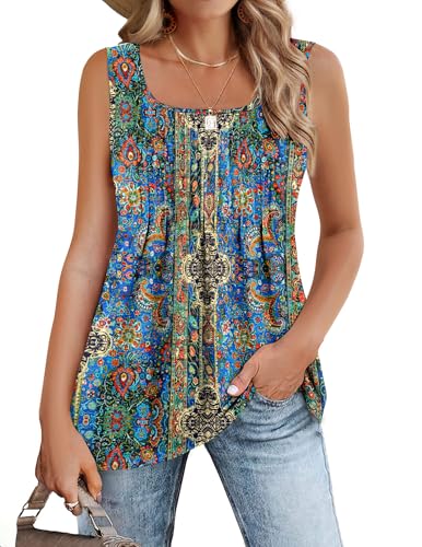 Zeagoo Women's Summer Tank Tops 2026 Pleated Square Neck Loose Fit Casual Flowy Tunic Sleeveless Shirts