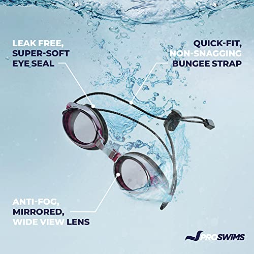 Proswims Anti-Fog Racing Swimming Goggles with Bungee Strap, Hard Case and Bonus Swim Goggles Microfiber Cleaning Cloth