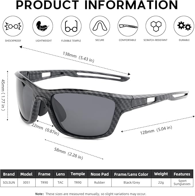 Solsun Polarized Sunglasses for Men Woman, Sport Wrap Around Sun Glasses UV Protection for Fishing Driving Cycling