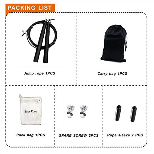 Speed Jump Rope - 360° Swivel Ball Bearing - Adjustable steel coated rope-Aluminum Anti Skipping Handle -Fitness Training ...