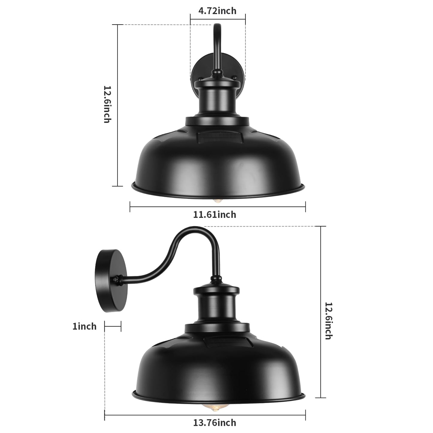 Diyel Solar Barn Light For Outside  Gooseneck Outdoor Wall Lights Solar Powered  Farmhouse Exterior Wall Sconce  Industrial Outside Lighting Fixture  Rustic Lantern For Garage  Barn  Shed  Rzsr007 Bk