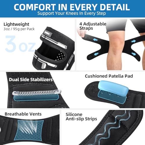 CAMBIVO Patella Tendon Support Knee Strap with Gel Pad and Side Stabilizers, Lightweight Knee Brace for Women and Men, Adj...