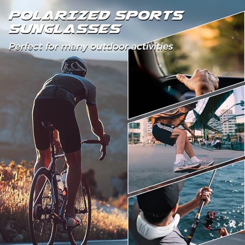 SUNGAIT Wrap Around Polarized Sport Sunglasses for Men Womens Lightweight Rectangle Cycling Running