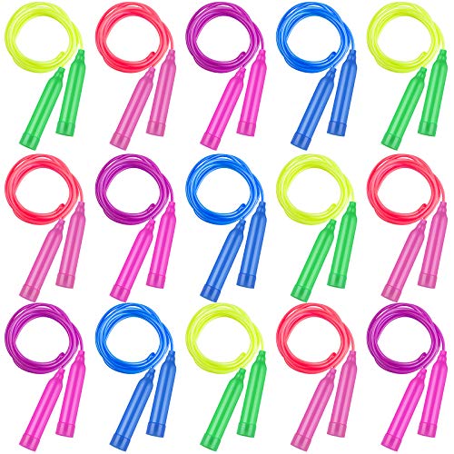 Elcoho 15 Pack Colorful Kids Jump Rope Set Adjustable Plastic Kids Jump Rope Skipping Rope Outdoor Jump Ropes Great Party ...